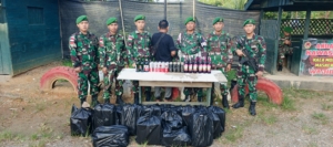 Satgas Pamtas RI-Malaysia Gagalkan Penyelundupan 274 Botol Miras Ilegal di Malinau